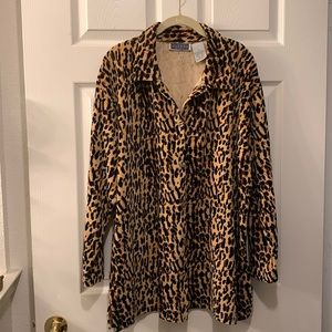 VINTAGE YORK HARBOR VELOUR ANIMAL PRINT TUNIC TOP SZ 1X COT/POLY